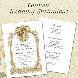 Small Elegant Traditional Catholic Wedding & Reception Invitation Front View
