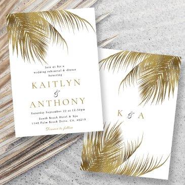 elegant tropical palm tree beach wedding rehearsal invitation