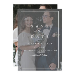 Small Elegant Vellum Black & White Overlay Photo Wedding Save The Date Front View
