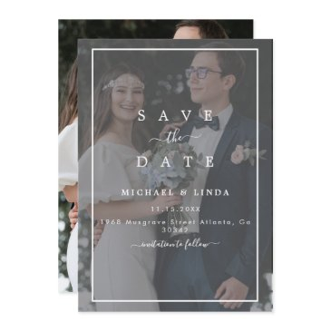 elegant vellum black & white overlay photo wedding save the date