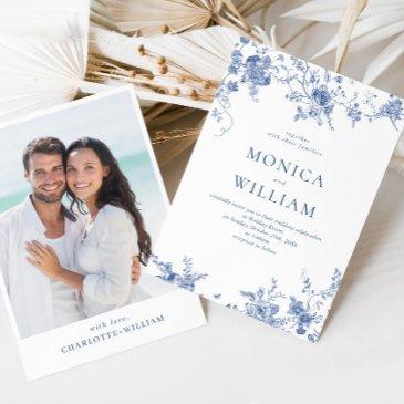 elegant victorian blue french floral wedding invitation