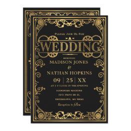 Small Elegant Victorian Steampunk Wedding Invitation Front View