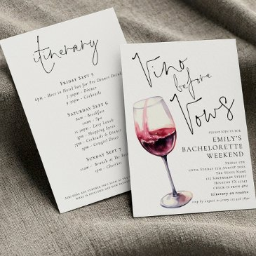 elegant vino before vows bachelorette weekend invitation