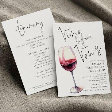 elegant vino before vows hen party weekend invitation