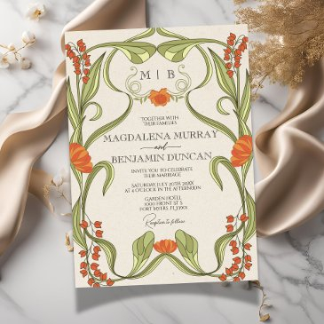 elegant vintage art nouveau floral frame wedding invitation