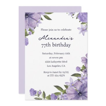 elegant vintage boho floral 77th birthday invitation