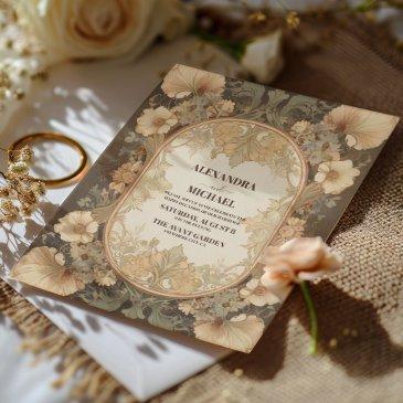 elegant vintage floral sage and ivory wedding invitation