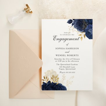 elegant vintage navy roses engagement party invitation