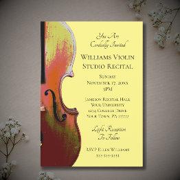 Small Elegant Violin Music Recital Concert Yellow Invitation Front View