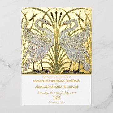elegant walter crane swan pair romantic wedding foil invitation