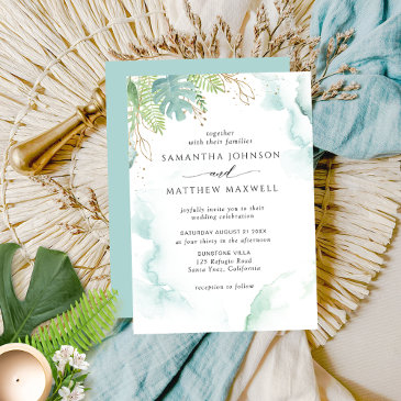 elegant watercolor and greenery wedding invitation