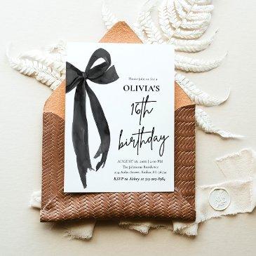 elegant watercolor black bow 16th birthday party invitation
