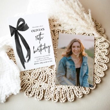 elegant watercolor black bow 16th birthday party invitation