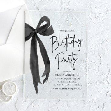 elegant watercolor black bow birthday party acrylic invitations