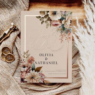 elegant watercolor floral wedding save the date foil invitation