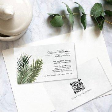 elegant watercolor pine branches qr code business invitations