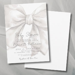 Small Elegant Watercolor White Bow Baby Shower Invitation Front View