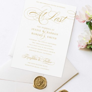 elegant wedding at last gold calligraphy invitation