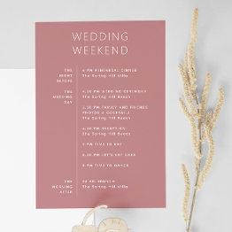 Small Elegant Wedding Weekend Itinerary - Rose Pink Invitation Front View