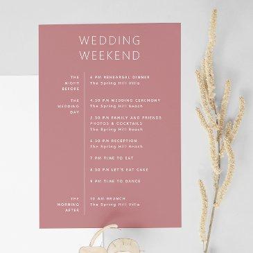 elegant wedding weekend itinerary - rose pink invitation