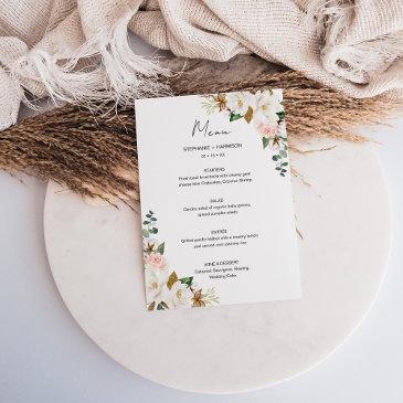 elegant white & blush pink magnolia floral wedding menu
