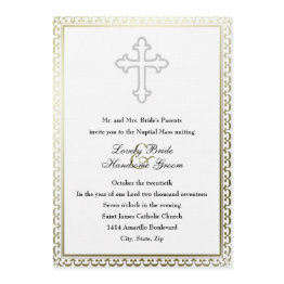 Small Elegant White Cross Catholic Wedding Invitation Front View