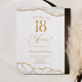 Small Elegant White Gold Agate 18th Birthday Party Invitation Front View