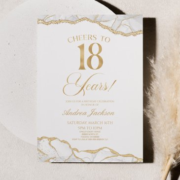 elegant white gold agate 18th birthday party invitation