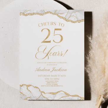 elegant white gold agate 25th birthday party invitation