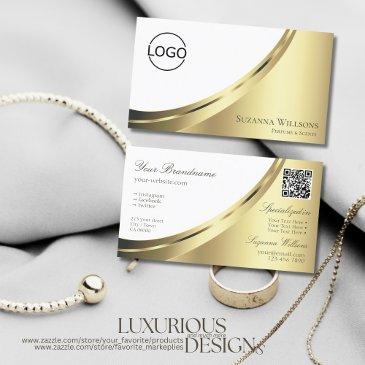 elegant white gold decor with logo and qr-code business invitations