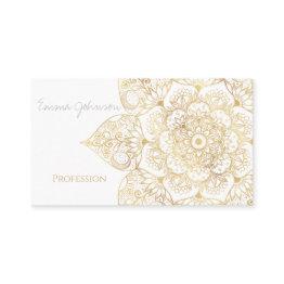 Small Elegant White Gold Mandala Floral Business Invitations Front View