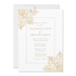 Small Elegant White Gold Mandala Floral Invitation Front View