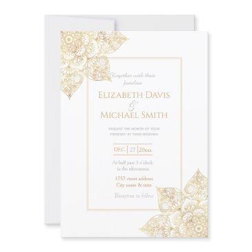 elegant white gold mandala floral invitation