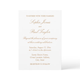 Small Elegant White Golden Beige Wedding Invitation Front View