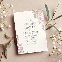Small Elegant White Green Pink Hyacinth Floral Wedding Invitation Front View