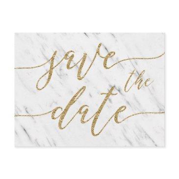 elegant white marble & gold wedding save the date announcement postinvitations