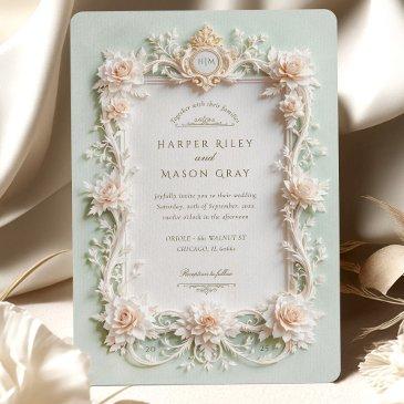 elegant white roses with faux gold invitation