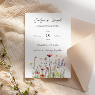 elegant wildflower boho chic floral garden wedding invitation