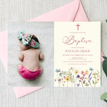 elegant wildflower floral custom picture baptism invitation