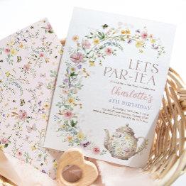 Small Elegant Wildflower Garden Tea Party Girl Birthday Invitation Front View