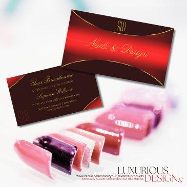 elegant wine red with gold border and monogram business invitations