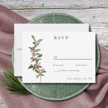 elegant winter berries red green watercolor rsvp c