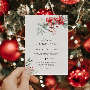 elegant winter berry poinsettia wedding invitation