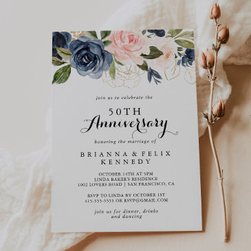 elegant winter floral 50th wedding anniversary invitation