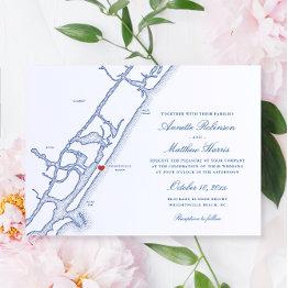 Small Elegant Wrightsville Beach Nc Map Wedding Invitation Front View