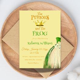 Small Elegant Yellow And Green Frog Princess Baby Shower Invitation Front View