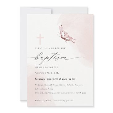 elenant blush watercolor butterfly baptism invitation