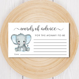 Small Elephant Baby Boy Shower Words Of Advice Enclosure Invitations Front View