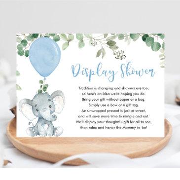 elephant greenery blue balloon display shower enclosure invitations