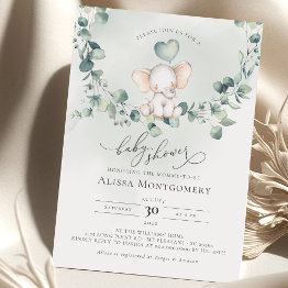 Small Elephant Peanut Baby Shower Invitation Front View